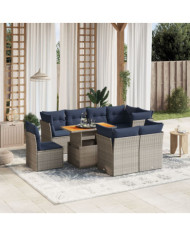 Salon de jardin 9 pcs avec coussins gris résine tressée | Mobilier & Déco