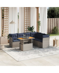 Salon de jardin 7 pcs avec coussins gris résine tressée | Mobilier & Déco