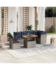 Salon de jardin 7 pcs avec coussins gris résine tressée | Mobilier & Déco