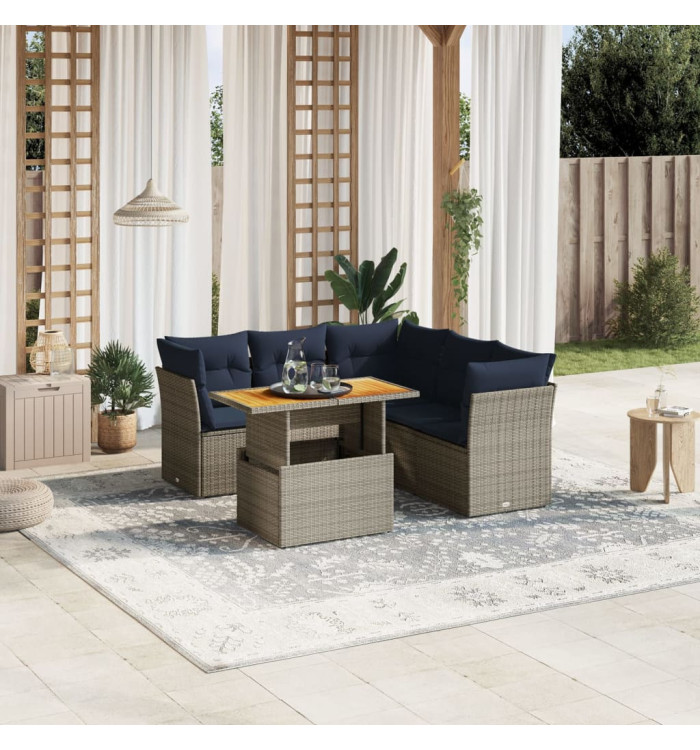 Salon de jardin 5 pcs avec coussins gris résine tressée | Mobilier & Déco