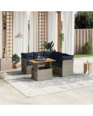 Salon de jardin 5 pcs avec coussins gris résine tressée | Mobilier & Déco