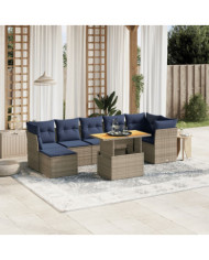 Salon de jardin 8 pcs avec coussins gris résine tressée | Mobilier & Déco