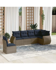 Salon de jardin 6 pcs avec coussins gris résine tressée | Mobilier & Déco