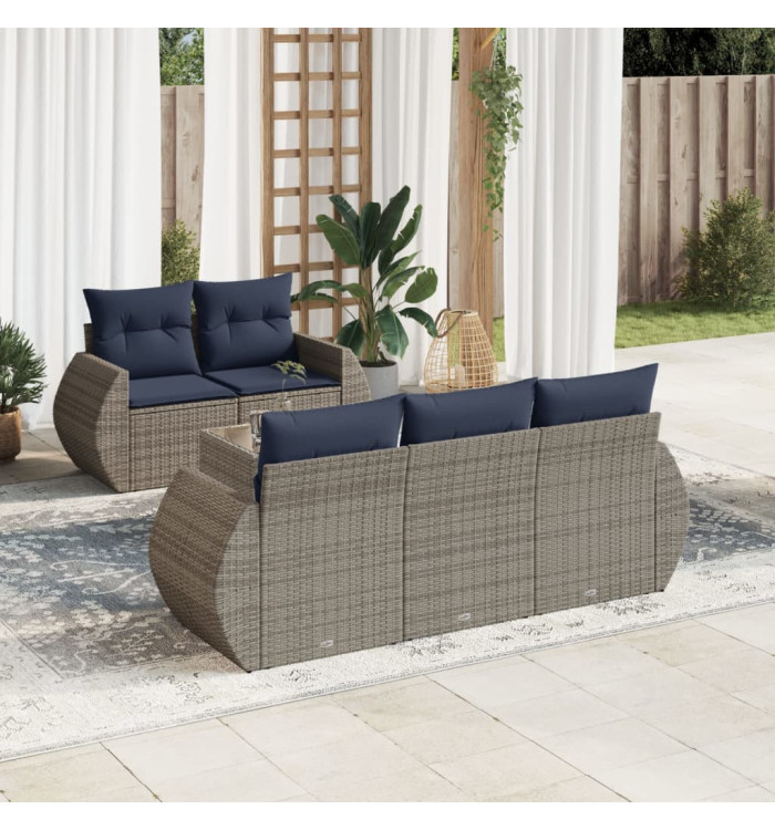Salon de jardin 6 pcs avec coussins gris résine tressée | Mobilier & Déco