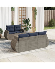 Salon de jardin 6 pcs avec coussins gris résine tressée | Mobilier & Déco