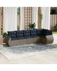 Salon de jardin 6 pcs avec coussins gris résine tressée | Mobilier & Déco