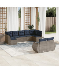Salon de jardin 9 pcs avec coussins gris résine tressée | Mobilier & Déco