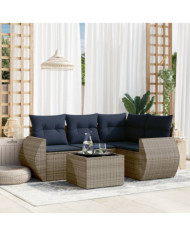 Salon de jardin 5 pcs avec coussins gris résine tressée | Mobilier & Déco
