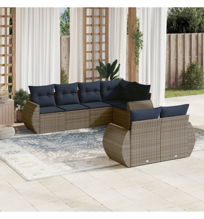 Salon de jardin 7 pcs avec coussins gris résine tressée | Mobilier & Déco