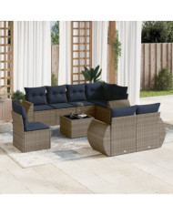 Salon de jardin 9 pcs avec coussins gris résine tressée | Mobilier & Déco