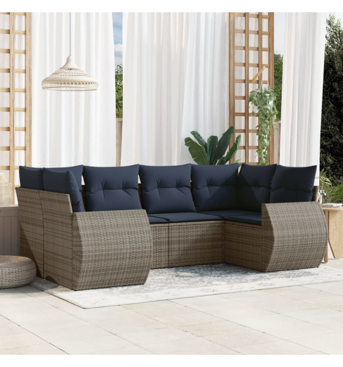 Salon de jardin 6 pcs avec coussins gris résine tressée | Mobilier & Déco