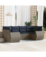 Salon de jardin 6 pcs avec coussins gris résine tressée | Mobilier & Déco