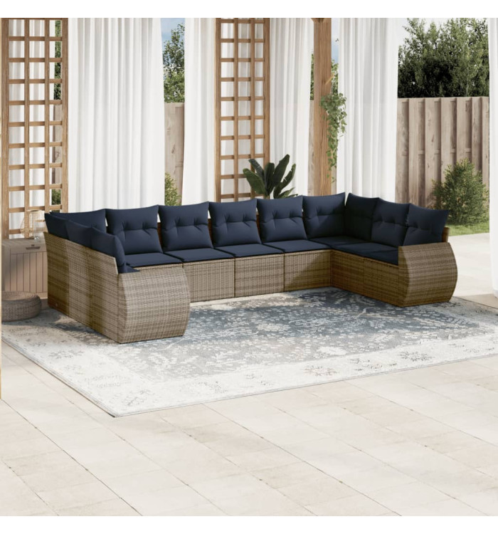 Salon de jardin 10 pcs avec coussins gris résine tressée | Mobilier & Déco