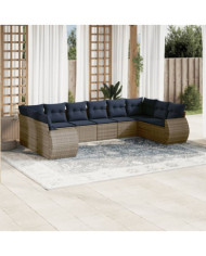 Salon de jardin 10 pcs avec coussins gris résine tressée | Mobilier & Déco