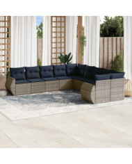 Salon de jardin 10 pcs avec coussins gris résine tressée | Mobilier & Déco