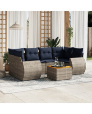 Salon de jardin 7 pcs avec coussins gris résine tressée | Mobilier & Déco