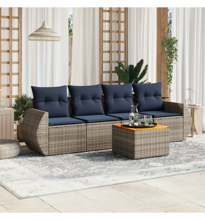 Salon de jardin 5 pcs avec coussins gris résine tressée | Mobilier & Déco