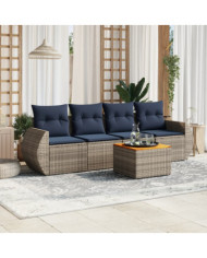 Salon de jardin 5 pcs avec coussins gris résine tressée | Mobilier & Déco