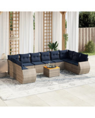Salon de jardin 11 pcs avec coussins gris résine tressée | Mobilier & Déco
