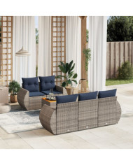 Salon de jardin 6 pcs avec coussins gris résine tressée | Mobilier & Déco