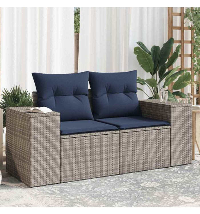 Canapé de jardin 2 places avec coussins gris résine tressée | Mobilier & Déco