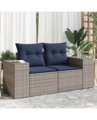 Canapé de jardin 2 places avec coussins gris résine tressée | Mobilier & Déco