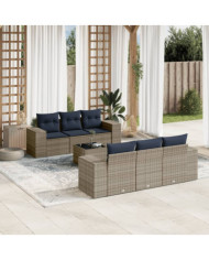 Salon de jardin 7 pcs avec coussins gris résine tressée | Mobilier & Déco