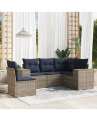 Salon de jardin 5 pcs avec coussins gris résine tressée | Mobilier & Déco