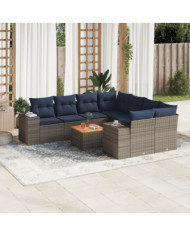 Salon de jardin 9 pcs avec coussins gris résine tressée | Mobilier & Déco
