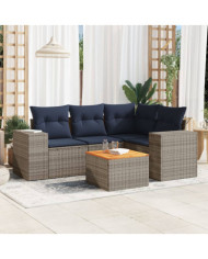 Salon de jardin 5 pcs avec coussins gris résine tressée | Mobilier & Déco