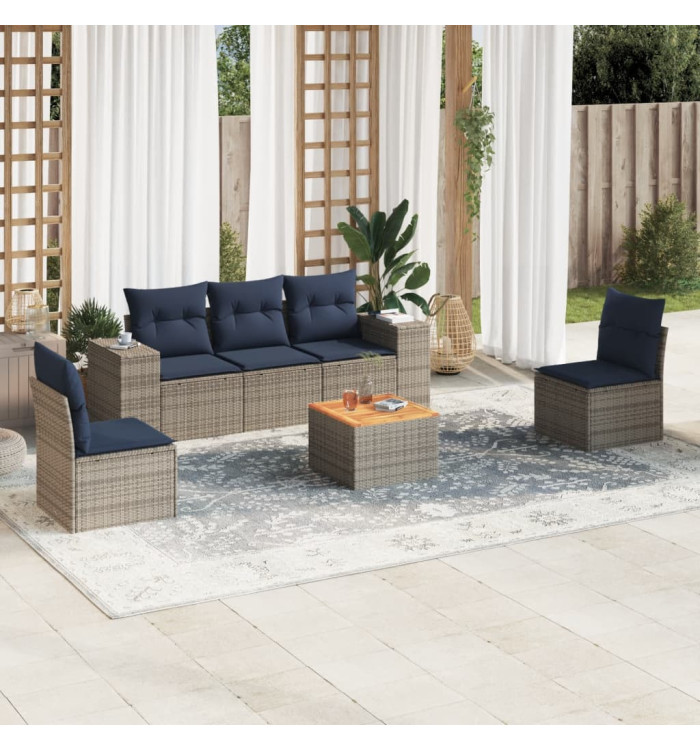 Salon de jardin 6 pcs avec coussins gris résine tressée | Mobilier & Déco