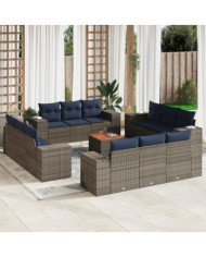 Salon de jardin avec coussins 13 pcs gris résine tressée | Mobilier & Déco