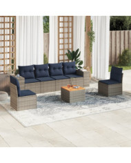 Salon de jardin 7 pcs avec coussins gris résine tressée | Mobilier & Déco