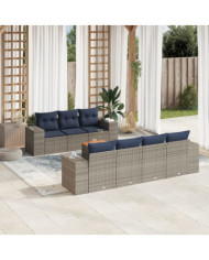 Salon de jardin 8 pcs avec coussins gris résine tressée | Mobilier & Déco