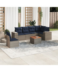 Salon de jardin 7 pcs avec coussins gris résine tressée | Mobilier & Déco