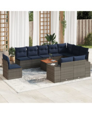 Salon de jardin 11 pcs avec coussins gris résine tressée | Mobilier & Déco