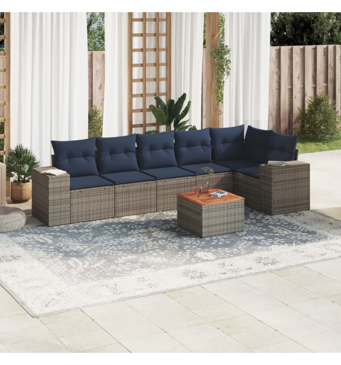 Salon de jardin 7 pcs avec coussins gris résine tressée | Mobilier & Déco