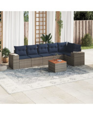 Salon de jardin 7 pcs avec coussins gris résine tressée | Mobilier & Déco