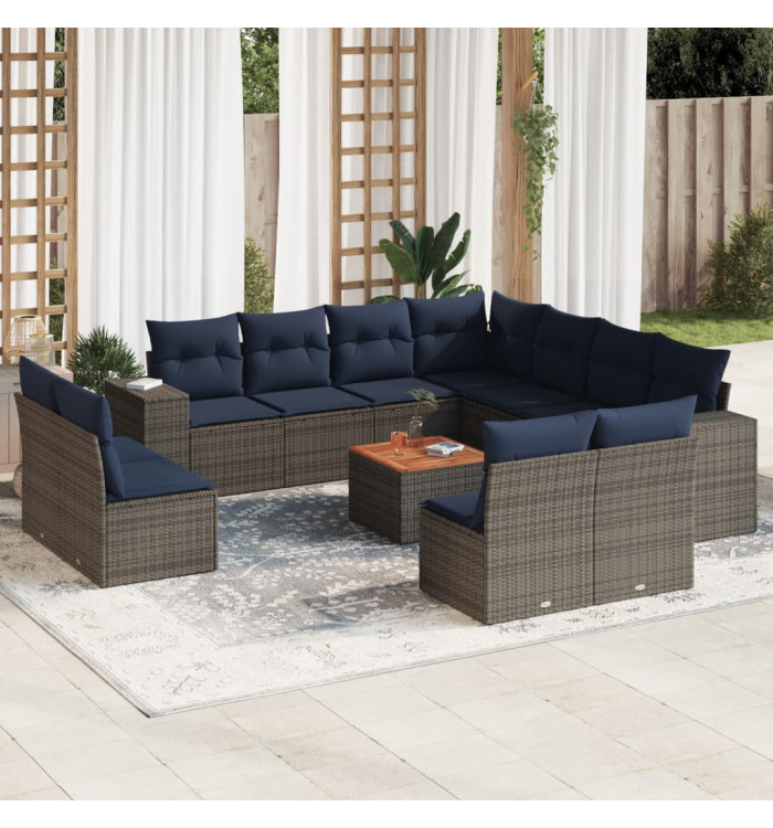 Salon de jardin avec coussins 12 pcs gris résine tressée | Mobilier & Déco