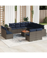 Salon de jardin avec coussins 12 pcs gris résine tressée | Mobilier & Déco