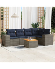 Salon de jardin 6 pcs avec coussins gris résine tressée | Mobilier & Déco