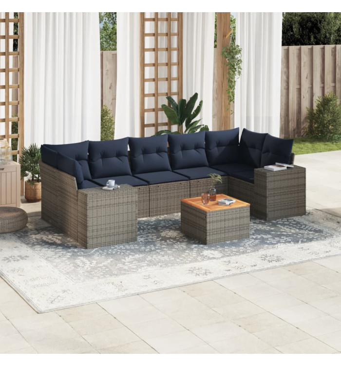 Salon de jardin 8 pcs avec coussins gris résine tressée | Mobilier & Déco