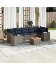 Salon de jardin 8 pcs avec coussins gris résine tressée | Mobilier & Déco