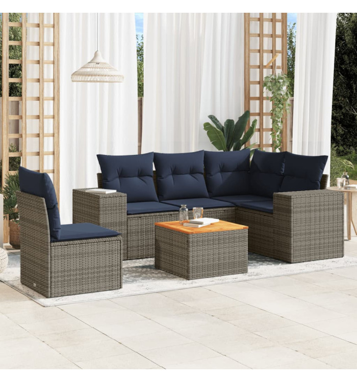 Salon de jardin 6 pcs avec coussins gris résine tressée | Mobilier & Déco