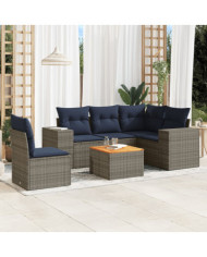 Salon de jardin 6 pcs avec coussins gris résine tressée | Mobilier & Déco