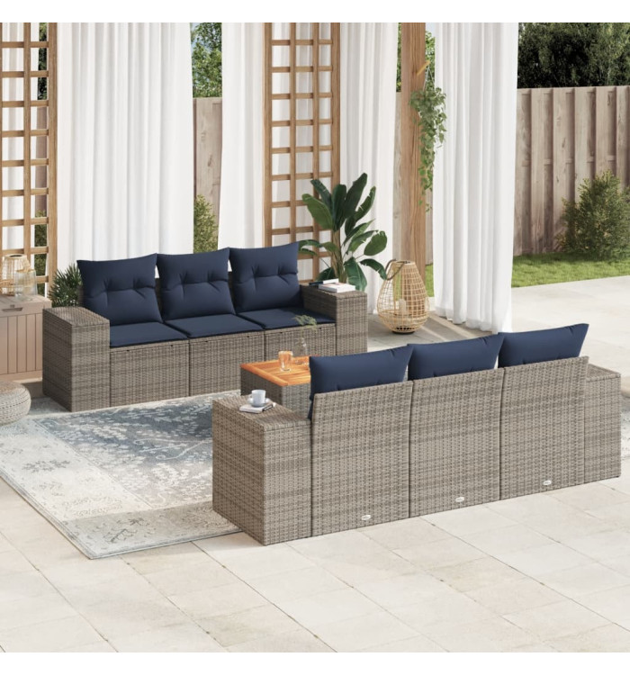 Salon de jardin 7 pcs avec coussins gris résine tressée | Mobilier & Déco