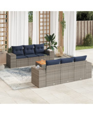 Salon de jardin 7 pcs avec coussins gris résine tressée | Mobilier & Déco