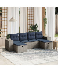 Salon de jardin 6 pcs avec coussins gris résine tressée | Mobilier & Déco