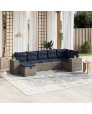 Salon de jardin 7 pcs avec coussins gris résine tressée | Mobilier & Déco