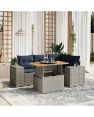 Salon de jardin 5 pcs avec coussins gris résine tressée | Mobilier & Déco